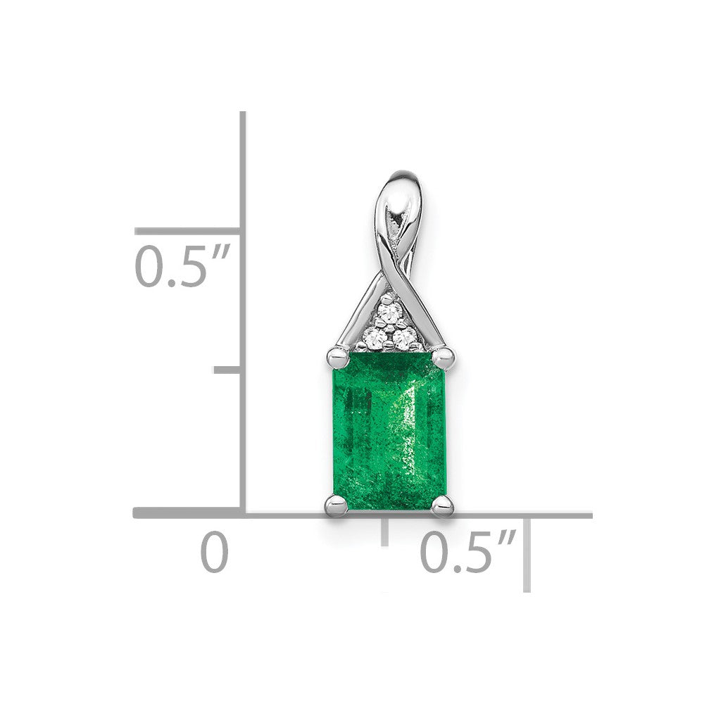 14k White Gold Rectangle Emerald and Diamond Pendant (0.85 grams)