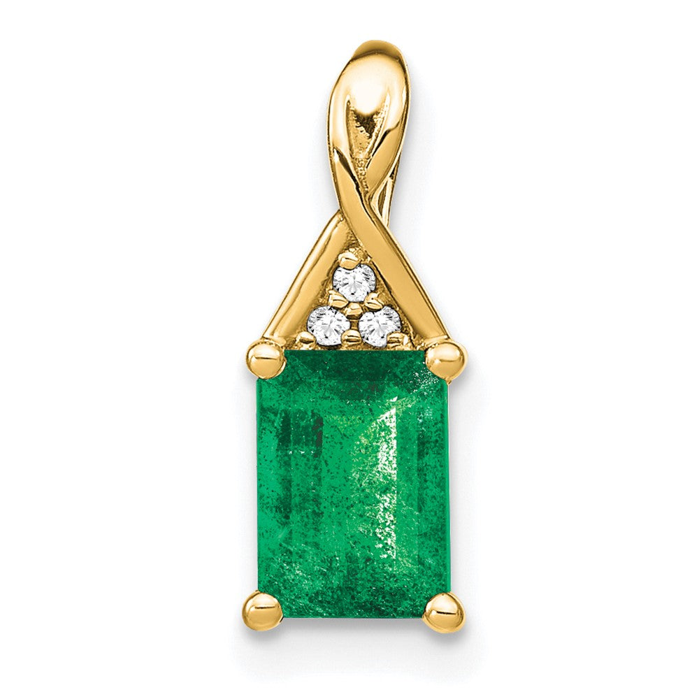 14k Rectangle Emerald and Diamond Pendant (0.85 grams)