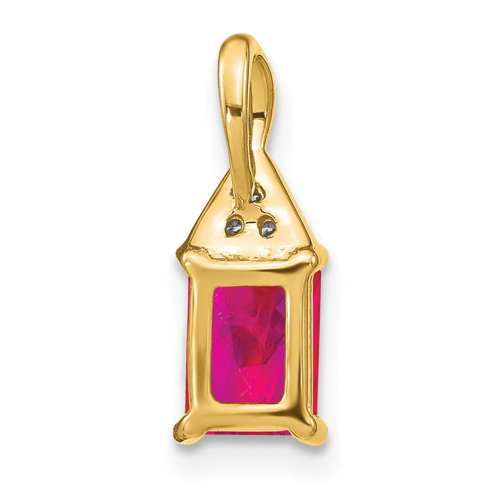 14k Emerald-shape Ruby and Diamond Pendant (0.85 grams)