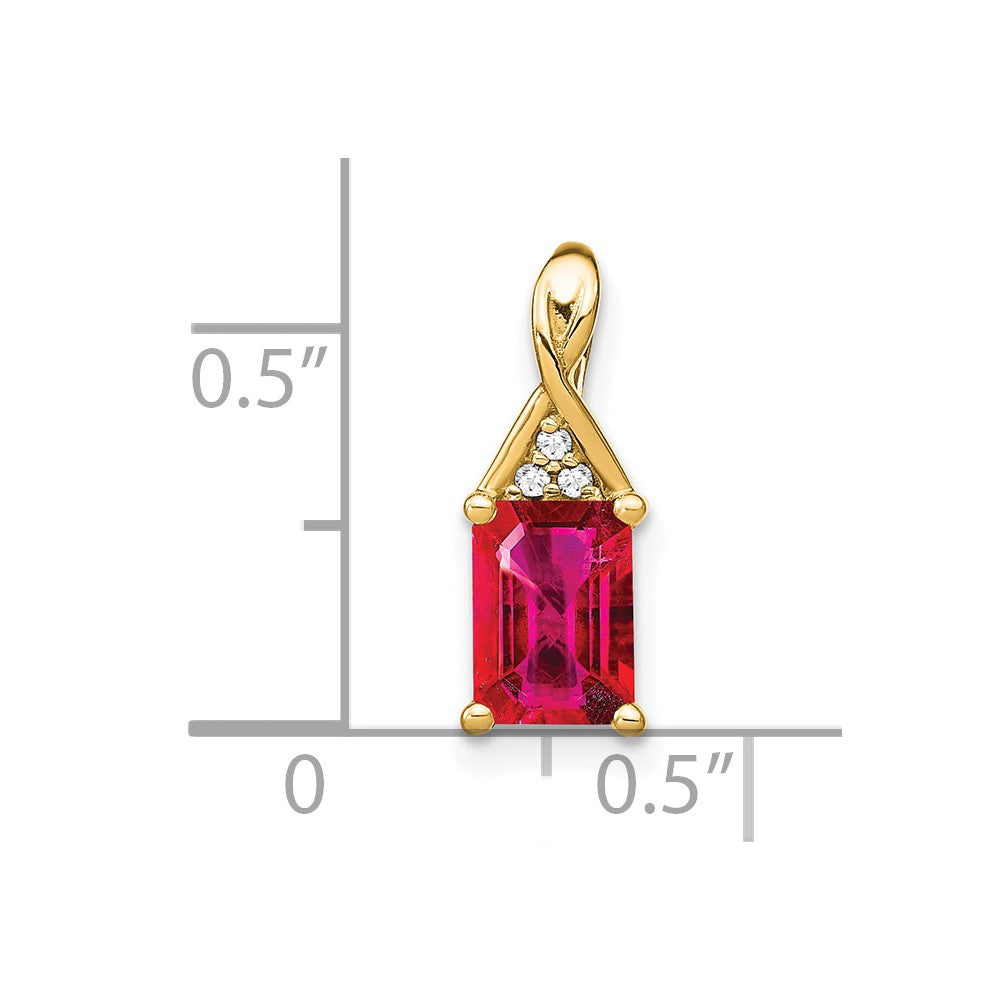 14k Emerald-shape Ruby and Diamond Pendant (0.85 grams)