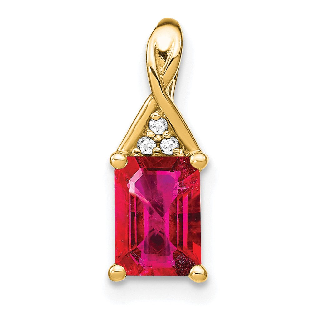 14k Emerald-shape Ruby and Diamond Pendant (0.85 grams)