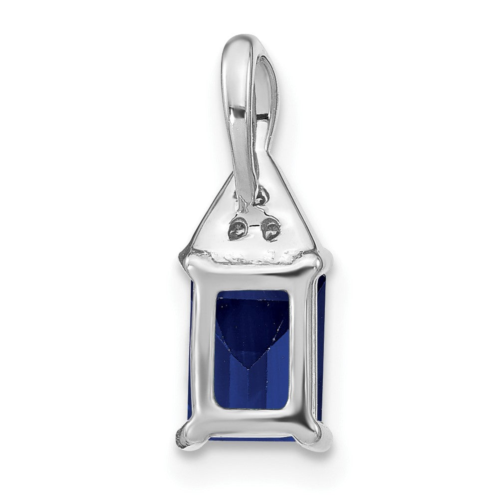 14k White Gold Emerald-shape Sapphire and Diamond Pendant (0.85 grams)