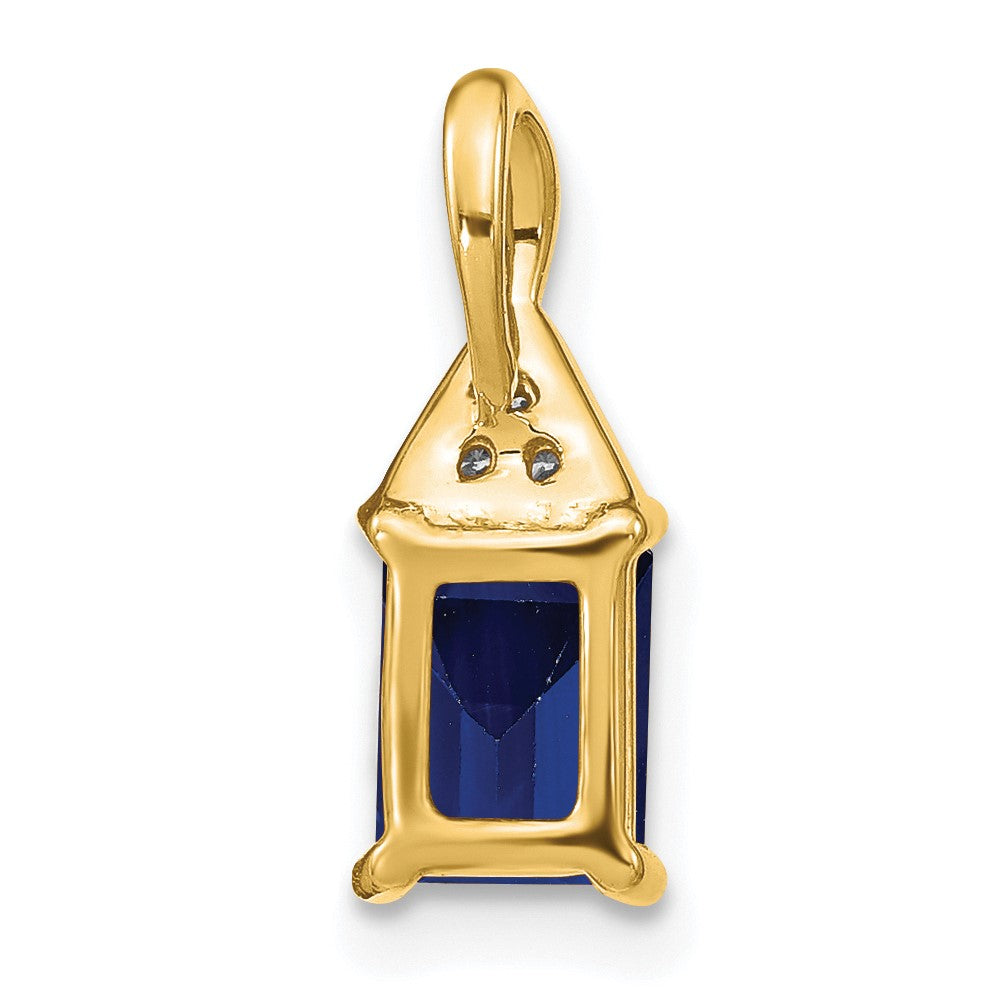 14k Emerald-shape Sapphire and Diamond Pendant (0.85 grams)