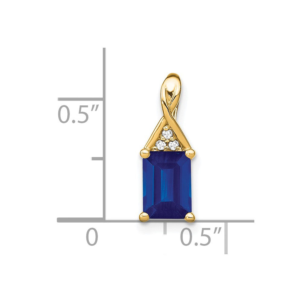 14k Emerald-shape Sapphire and Diamond Pendant (0.85 grams)