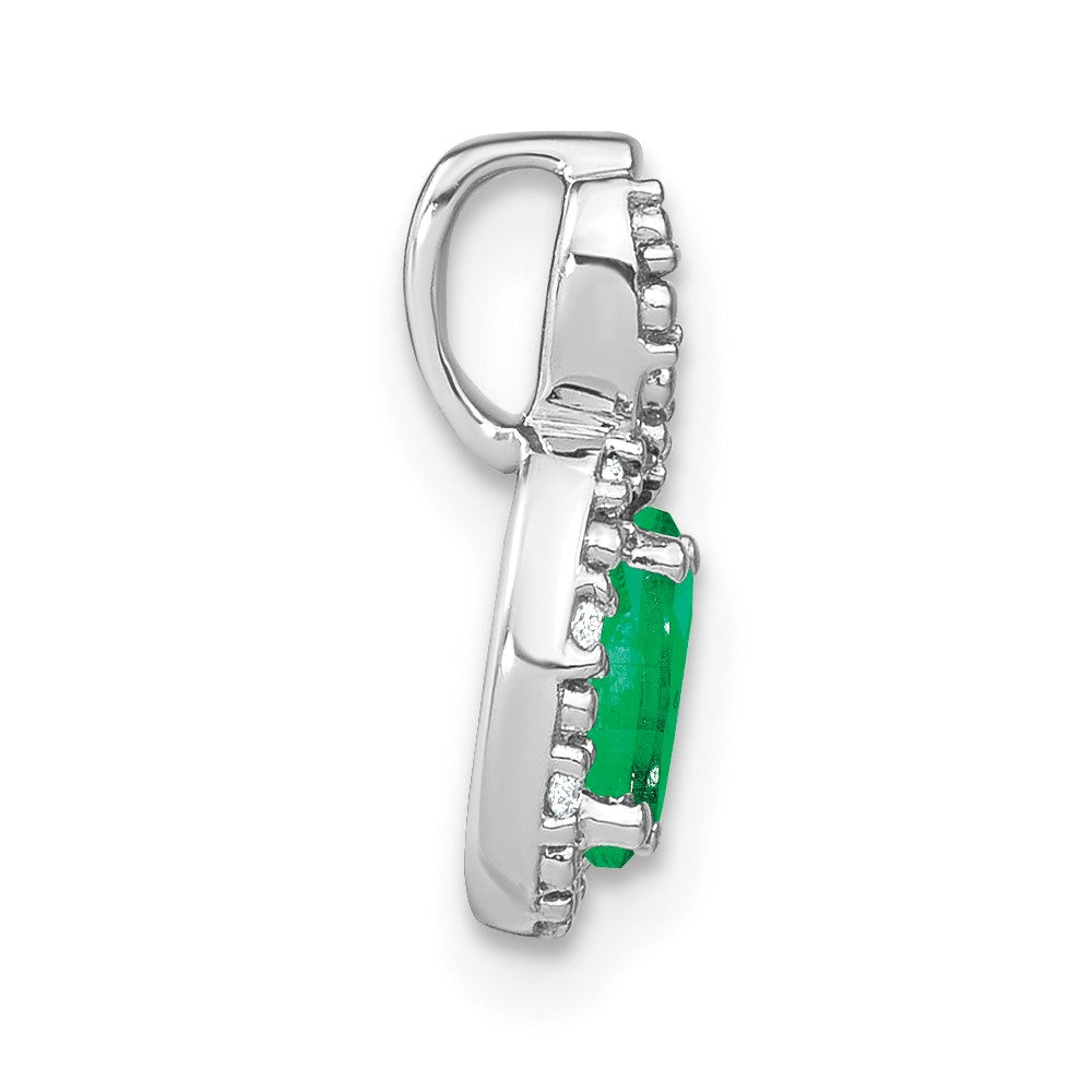 14k White Gold Oval Emerald and Diamond Pendant (0.85 grams)