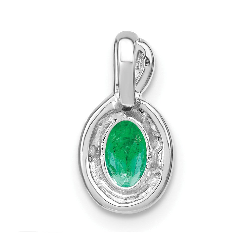 14k White Gold Oval Emerald and Diamond Pendant (0.85 grams)