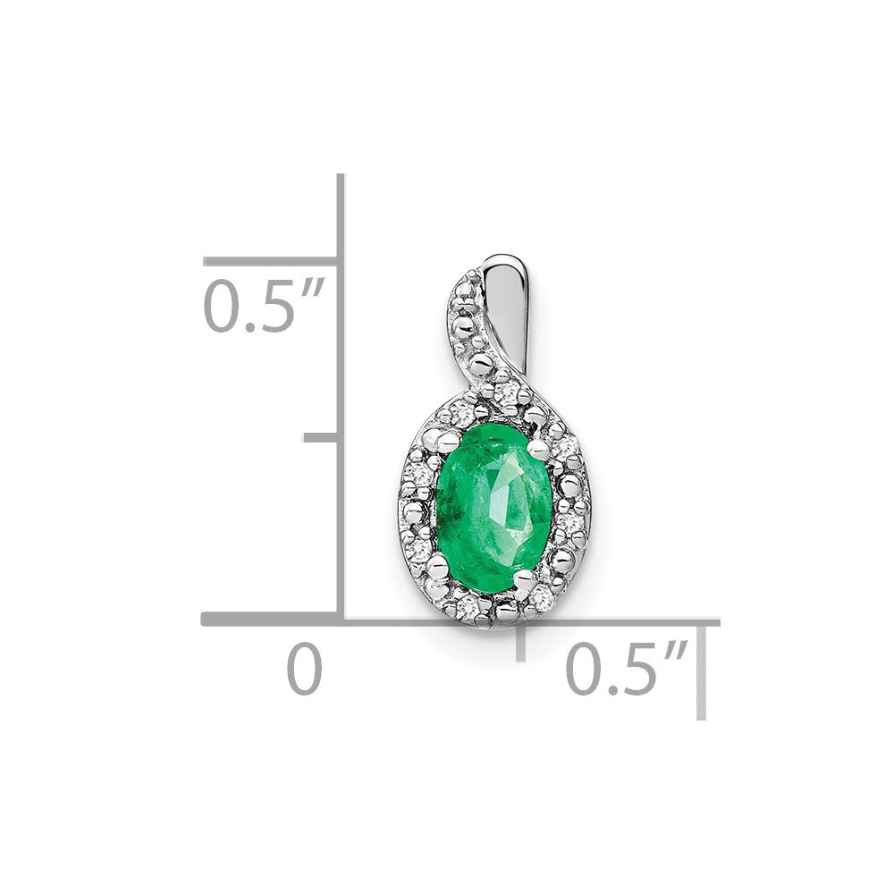 14k White Gold Oval Emerald and Diamond Pendant (0.85 grams)