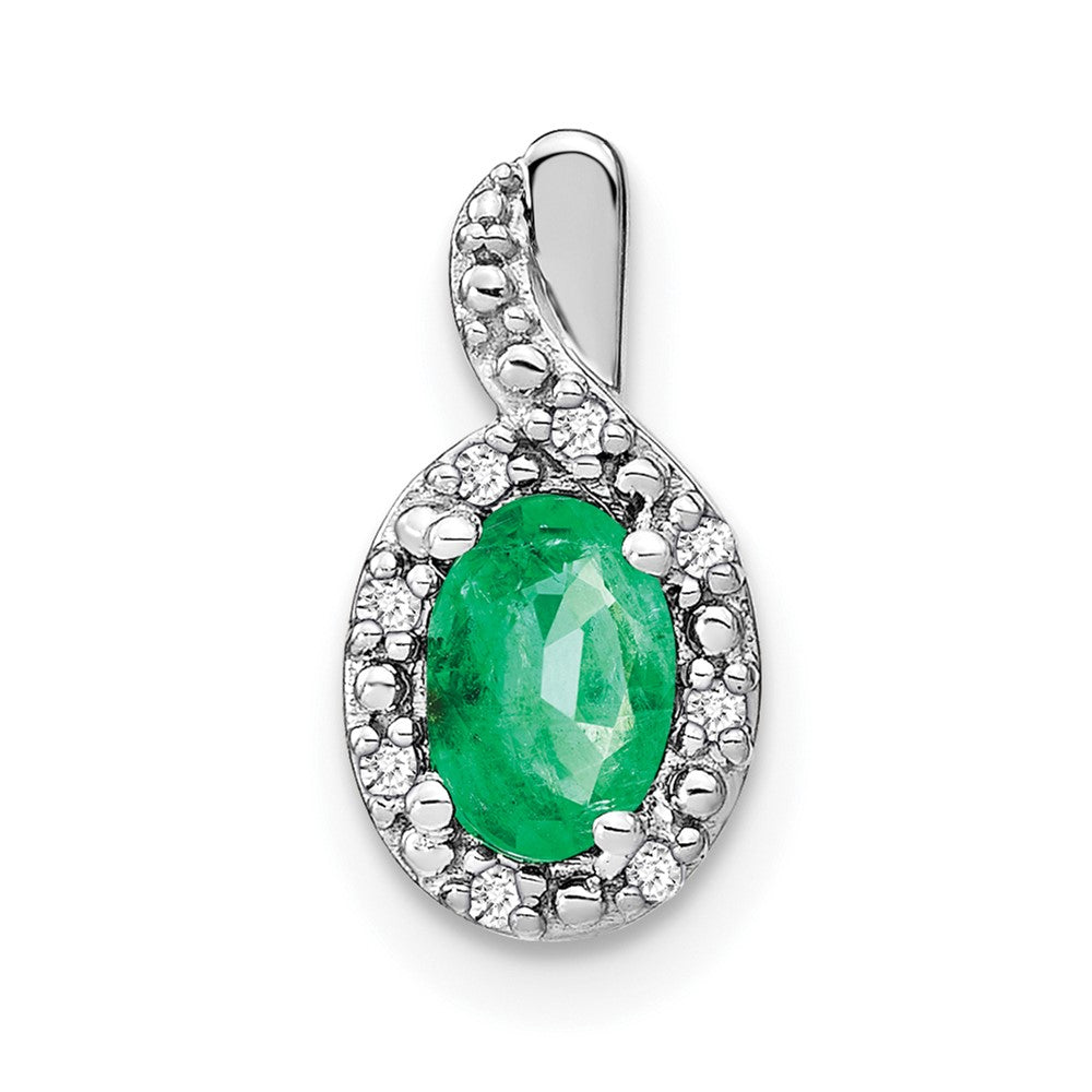 14k White Gold Oval Emerald and Diamond Pendant (0.85 grams)