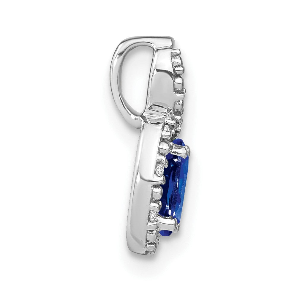 14k White Gold Oval Sapphire and Diamond Halo Pendant (0.85 grams)
