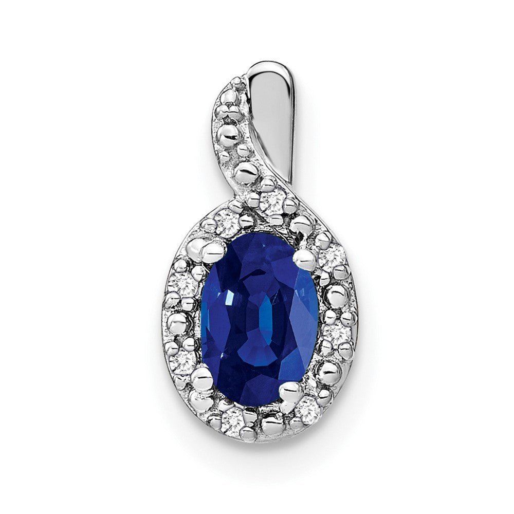 14k White Gold Oval Sapphire and Diamond Halo Pendant (0.85 grams)