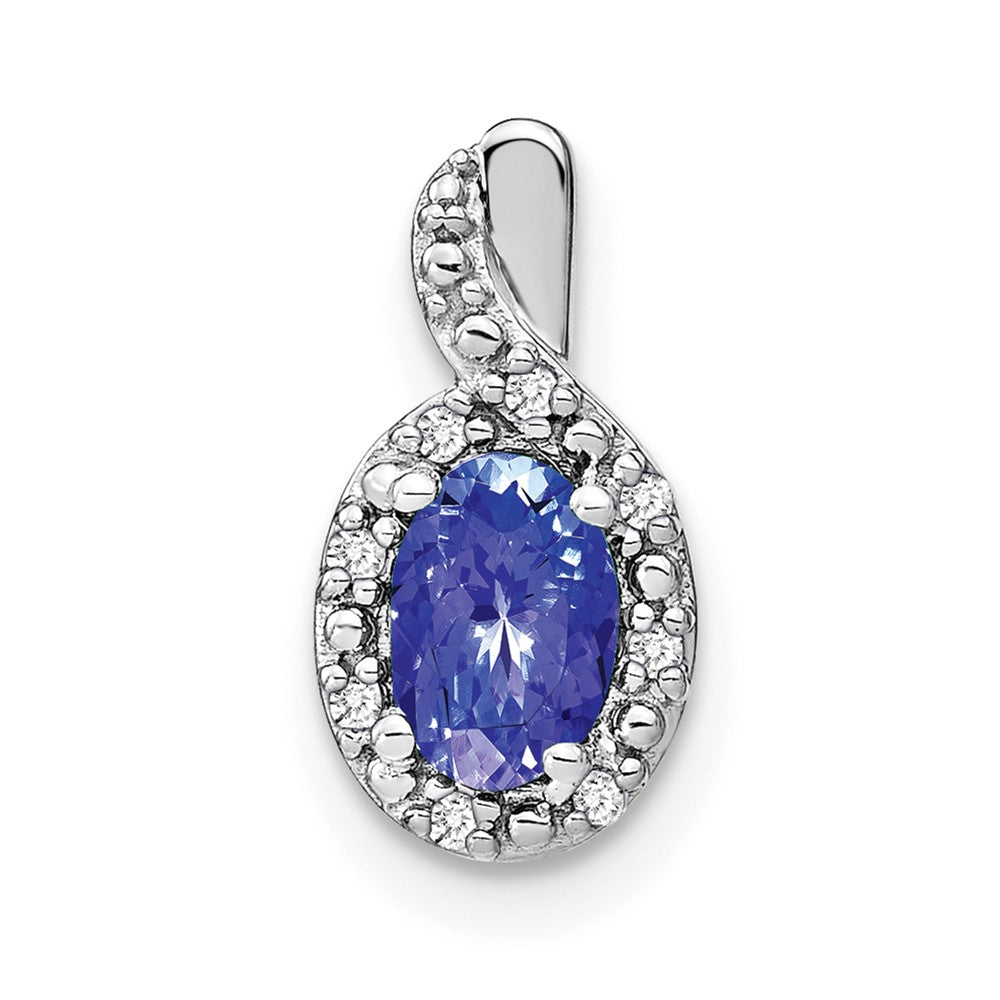 14k White Gold Oval Tanzanite and Diamond Pendant (0.85 grams)