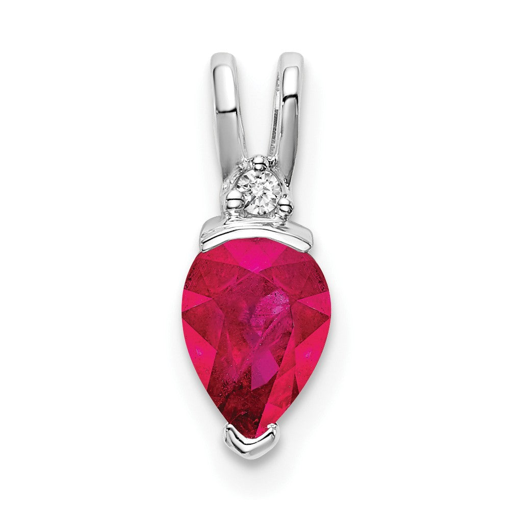 14k White Gold Pear Ruby and Diamond Pendant (0.55 grams)