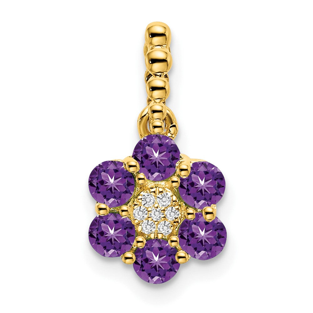 14k Amethyst and Diamond Floral Pendant (1.15 grams)
