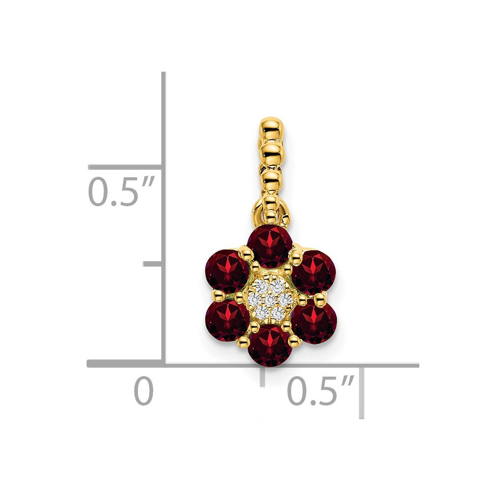 14k Garnet and Diamond Floral Pendant (1.15 grams)