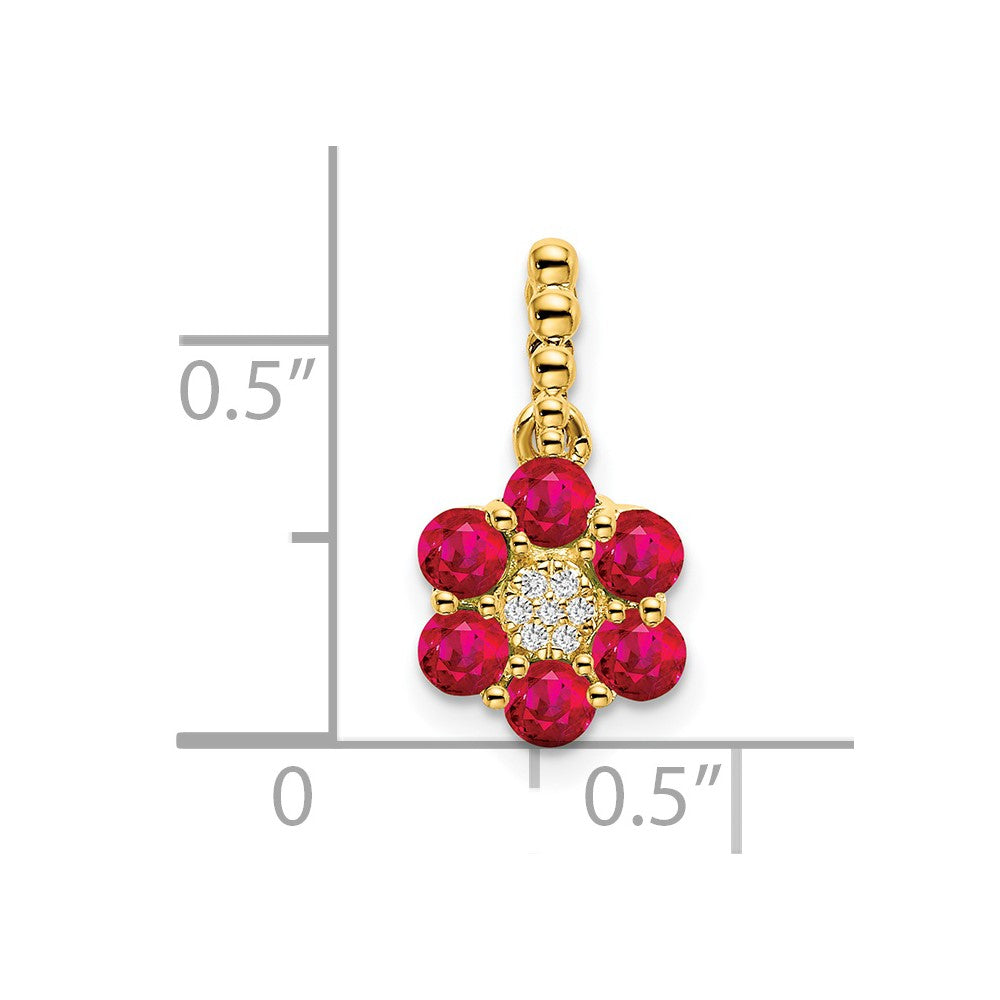 14k Ruby and Diamond Floral Pendant (1.15 grams)
