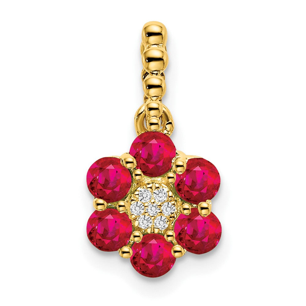 14k Ruby and Diamond Floral Pendant (1.15 grams)