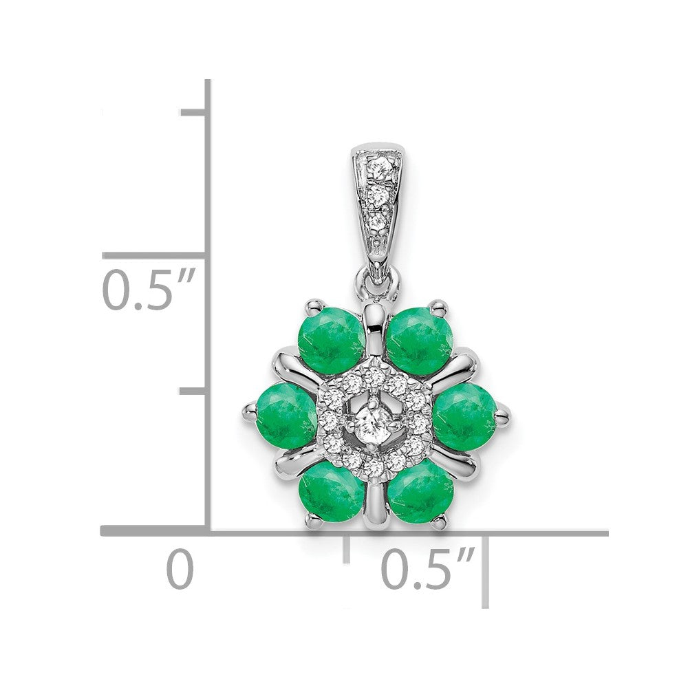 14k White Gold Emerald and Diamond Floral Pendant (1.65 grams)