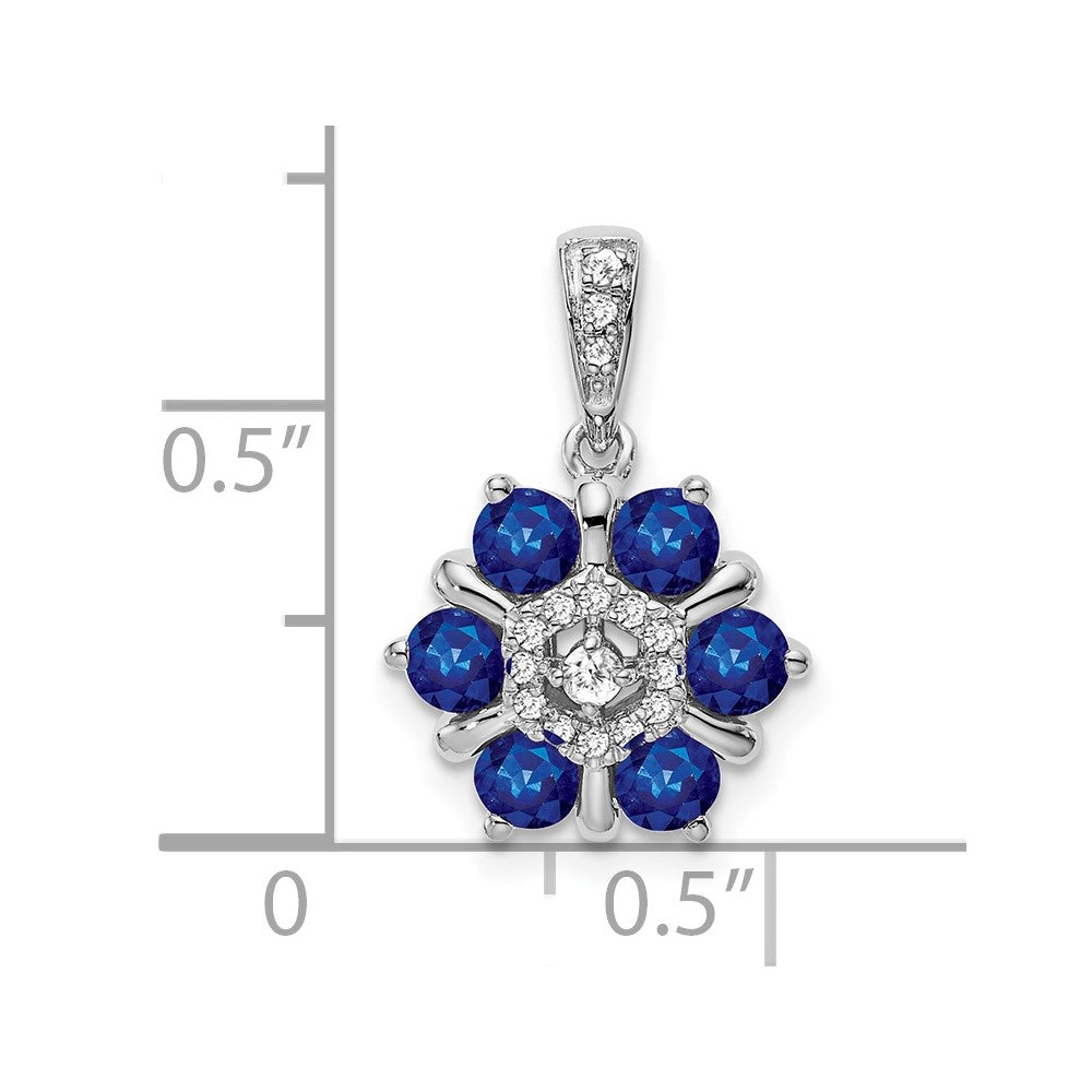 14k White Gold Sapphire and Diamond Floral Pendant (1.65 grams)