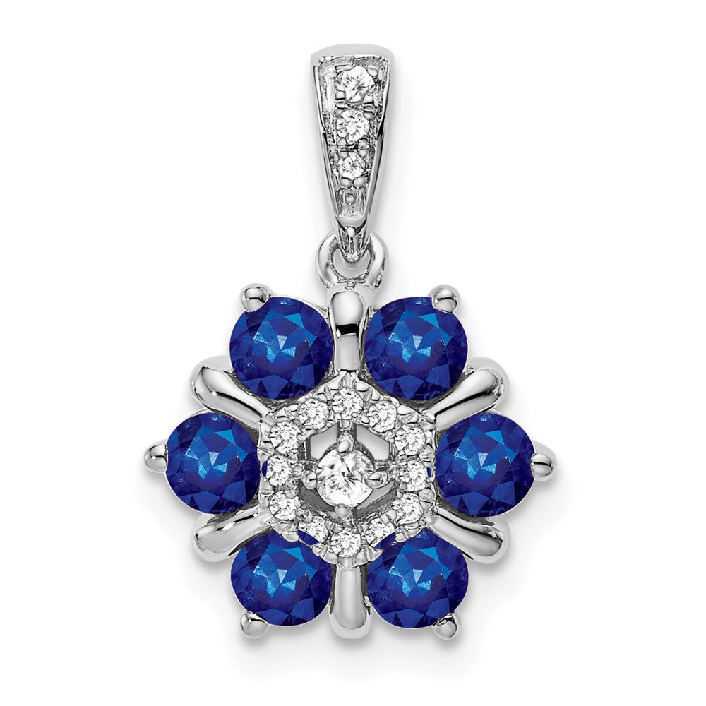 14k White Gold Sapphire and Diamond Floral Pendant (1.65 grams)