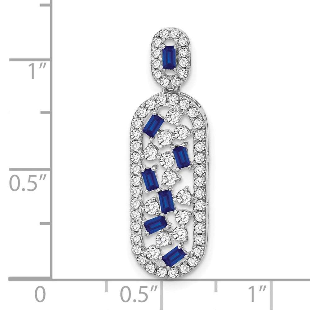 14k White Gold Sapphire and Diamond Oval Chain Slide (2.65 grams)