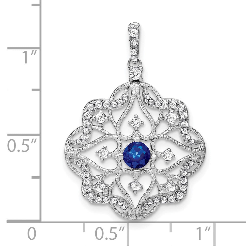 14k White Gold Sapphire and Diamond Pendant (2.5 grams)