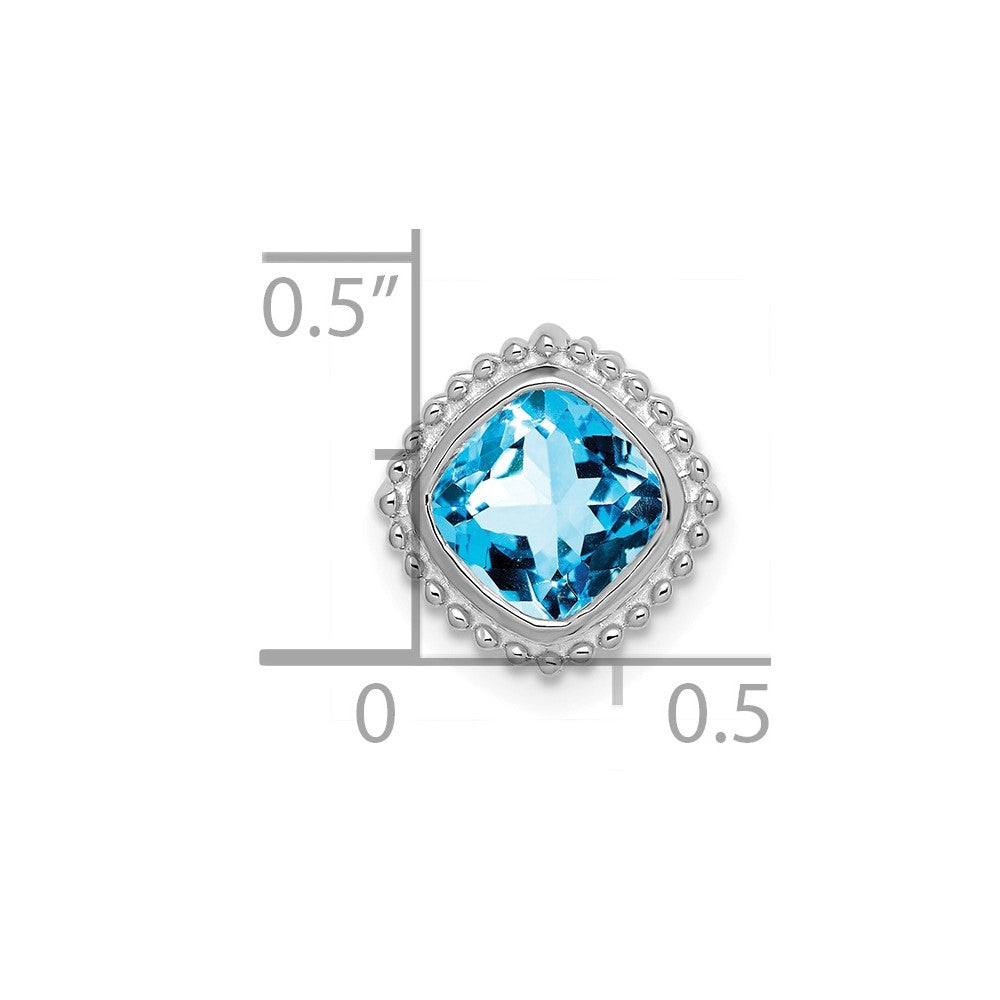 14k White Gold Cushion Blue Topaz Chain Slide (1.6 grams)