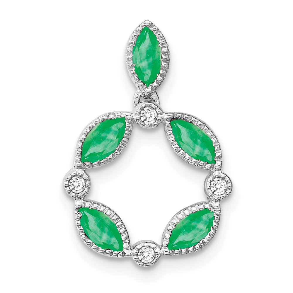14k White Gold Emerald and Diamond Pendant (1.8 grams)
