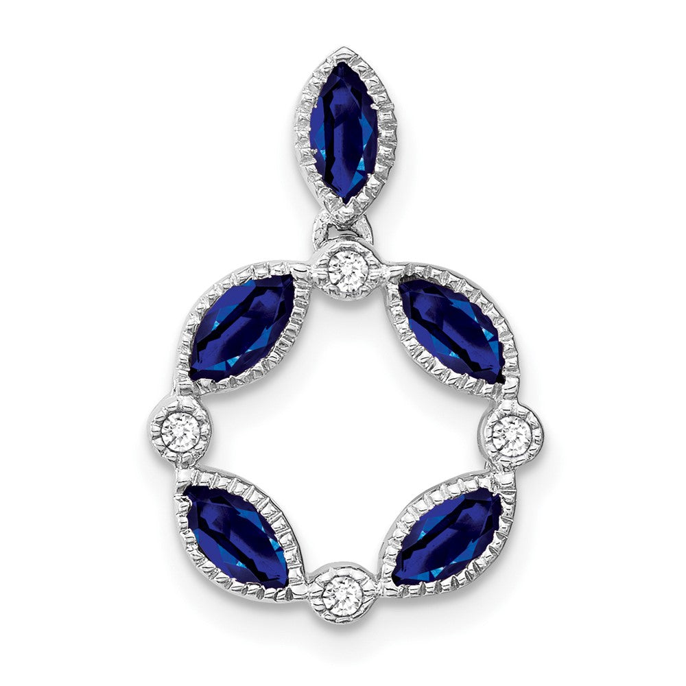 14k White Gold Marquise Sapphire and Diamond Pendant (1.8 grams)