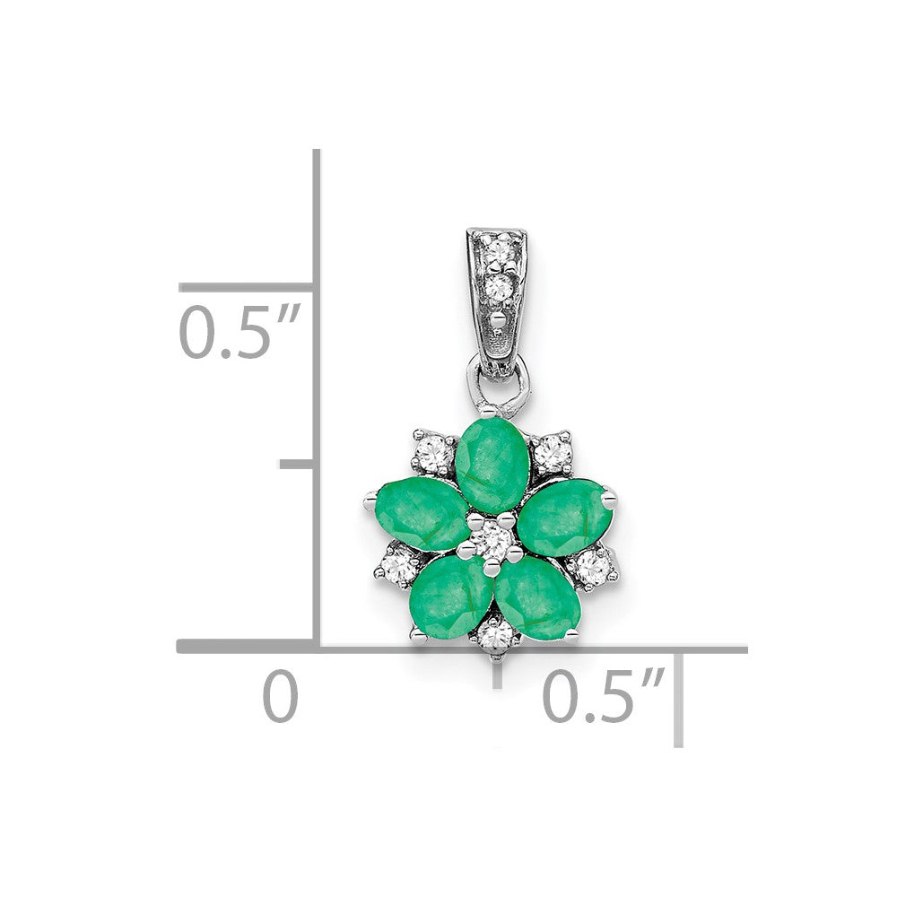 14k White Gold Emerald and Diamond Floral Pendant (0.85 grams)