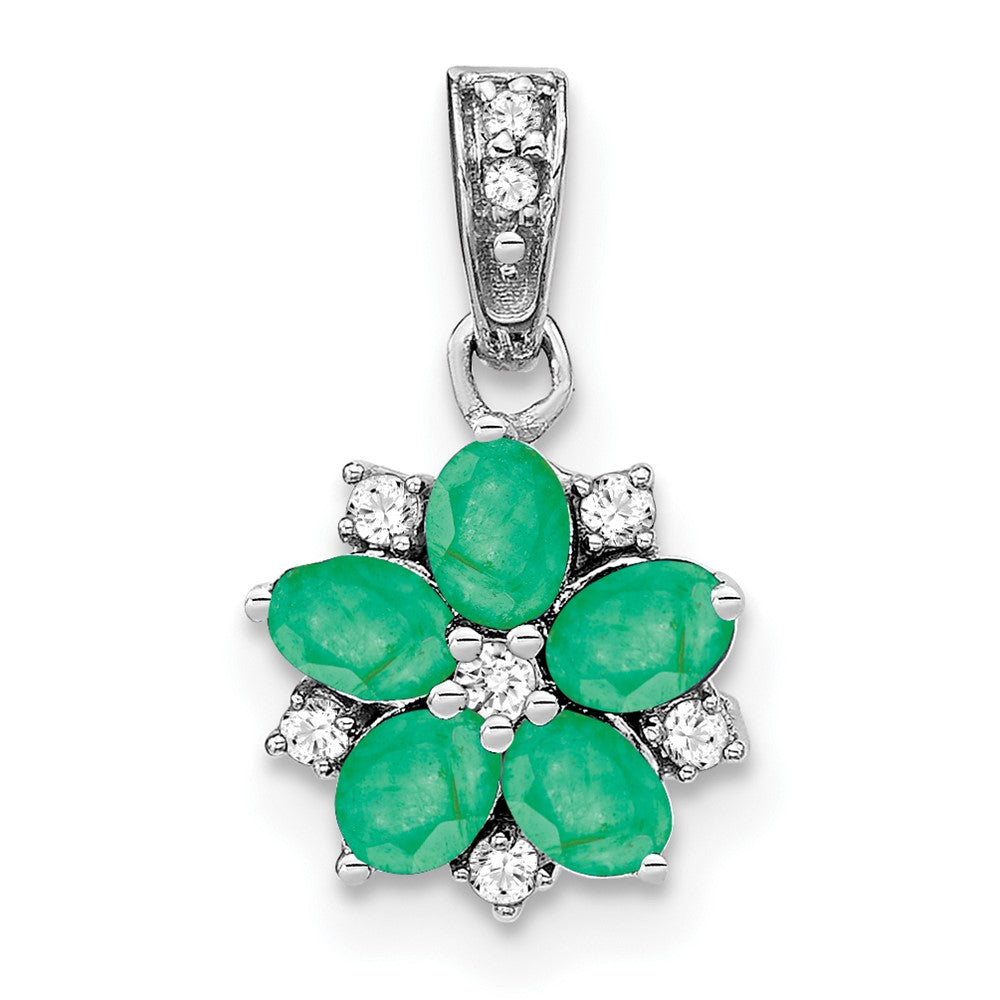 14k White Gold Emerald and Diamond Floral Pendant (0.85 grams)