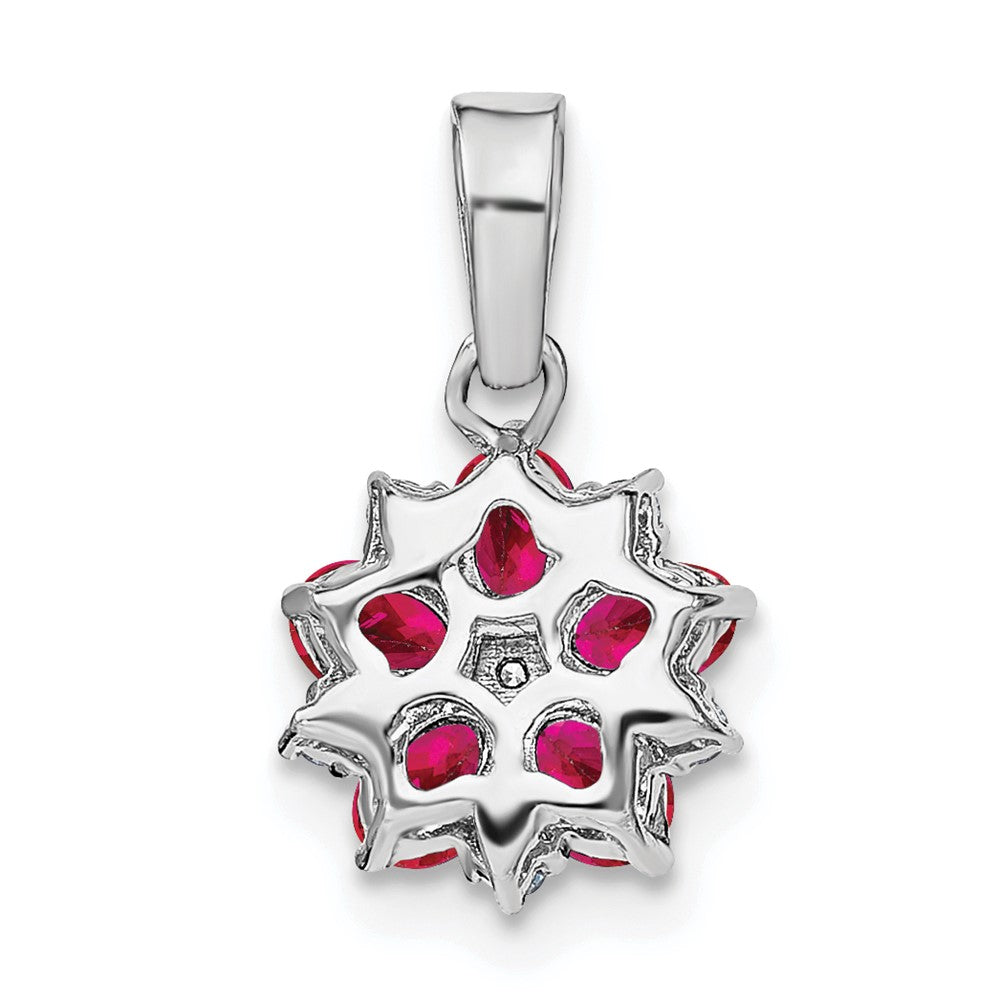 14k White Gold Ruby and Diamond Floral Pendant (0.85 grams)