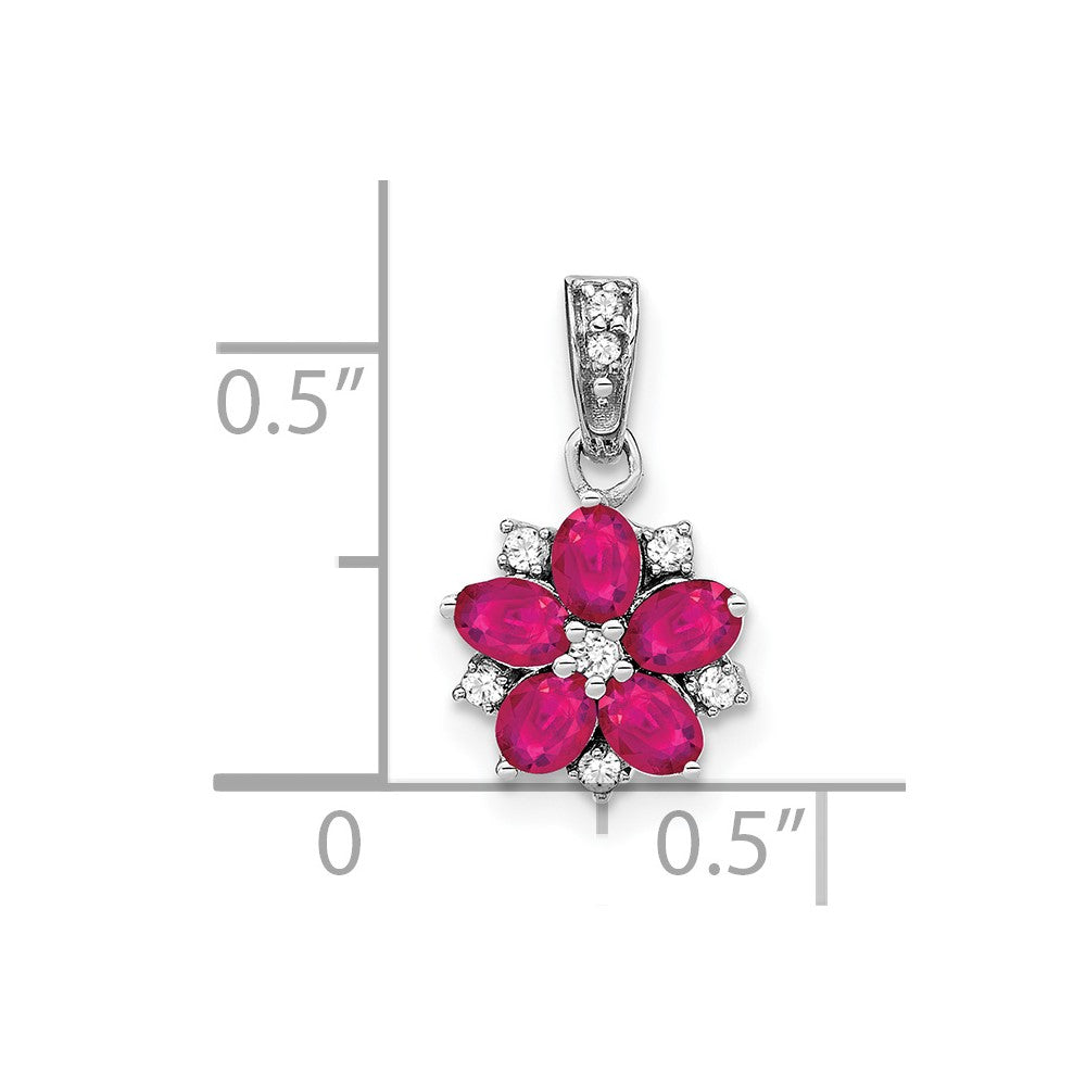 14k White Gold Ruby and Diamond Floral Pendant (0.85 grams)