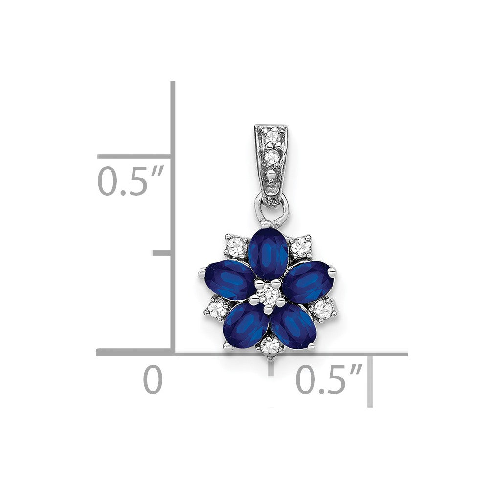 14k White Gold Sapphire and Diamond Floral Pendant (0.85 grams)