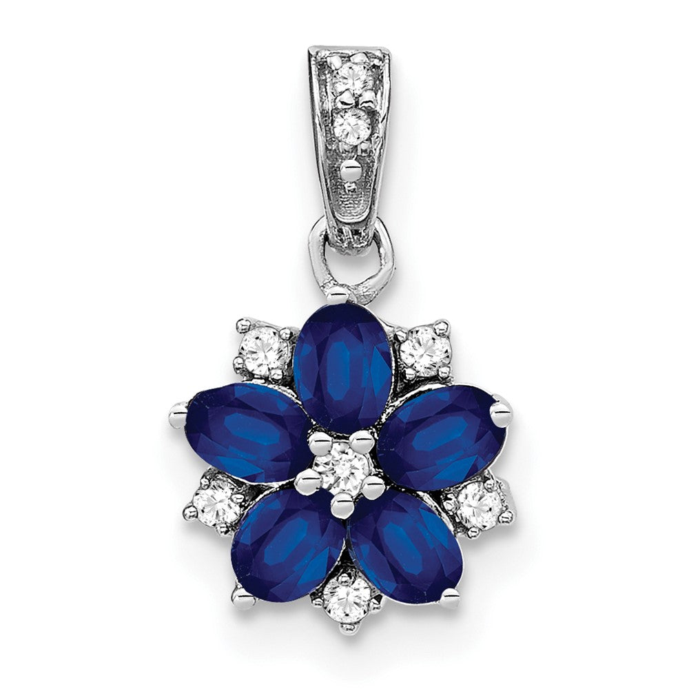 14k White Gold Sapphire and Diamond Floral Pendant (0.85 grams)