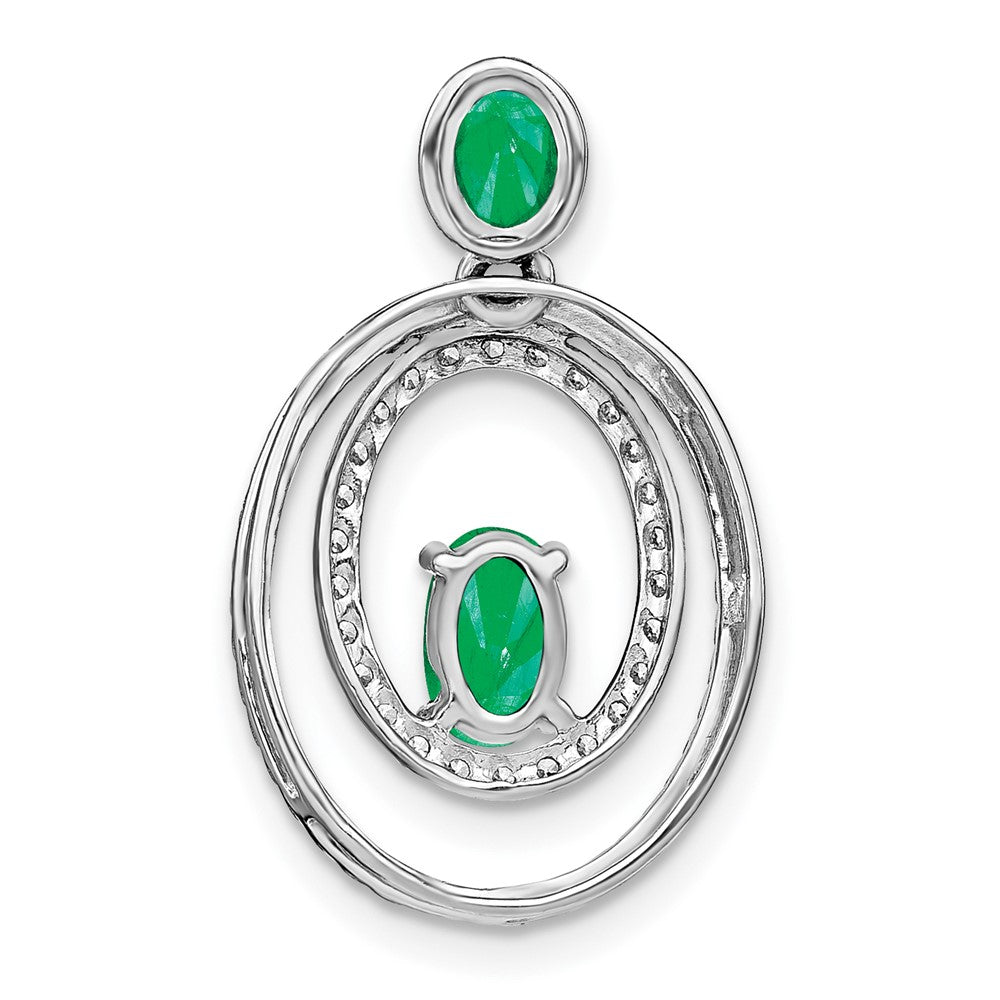 14k White Gold 14.6 mm Emerald and Diamond Oval Pendant (1.9 grams)