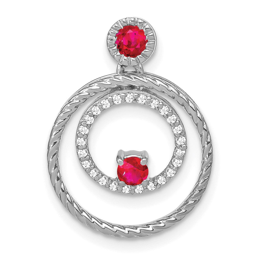 14k White Gold Ruby and Diamond Circles Pendant (1.9 grams)