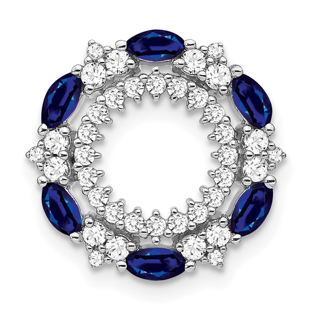 14k White Gold Sapphire and Diamond Circle Chain Slide (1.65 grams)