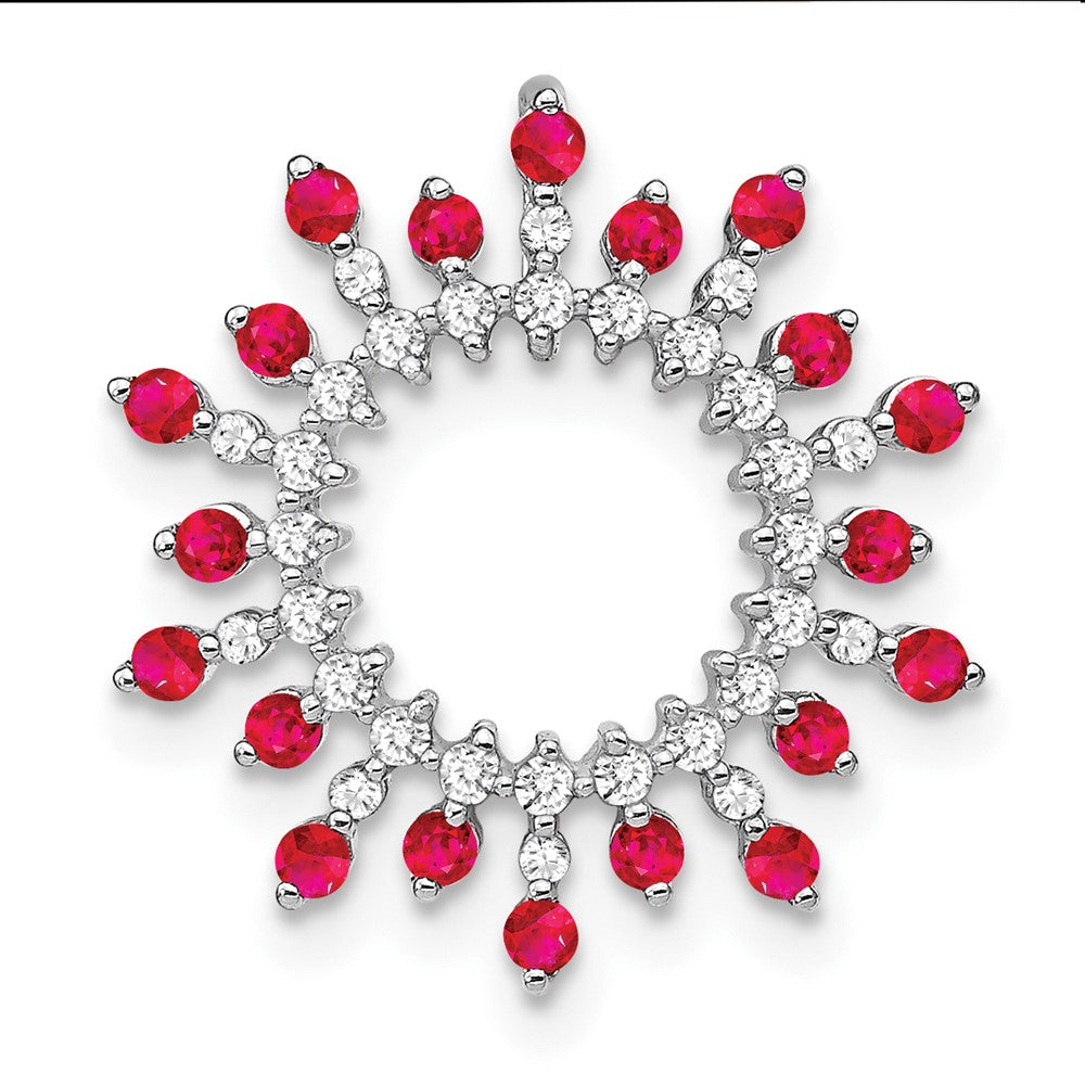 14k White Gold Ruby and Diamond Snowflake Chain Slide (1.35 grams)