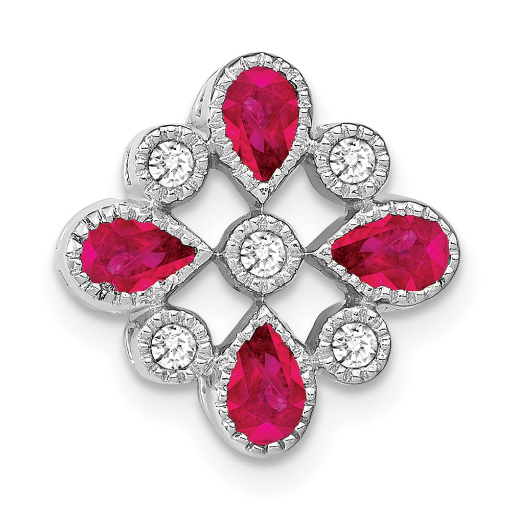 14k White Gold Ruby and Diamond Chain Slide (1.8 grams)