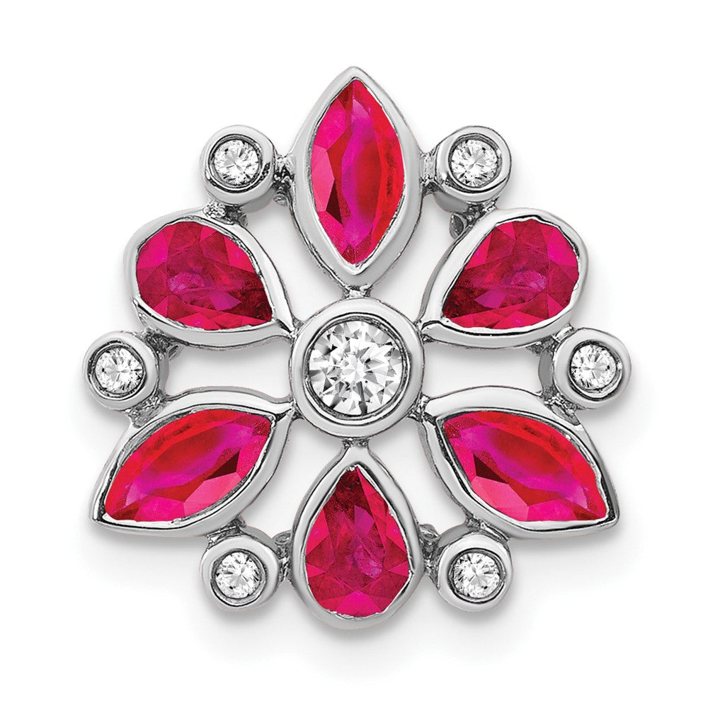 14k White Gold Ruby and Diamond Chain Slide (2.05 grams)