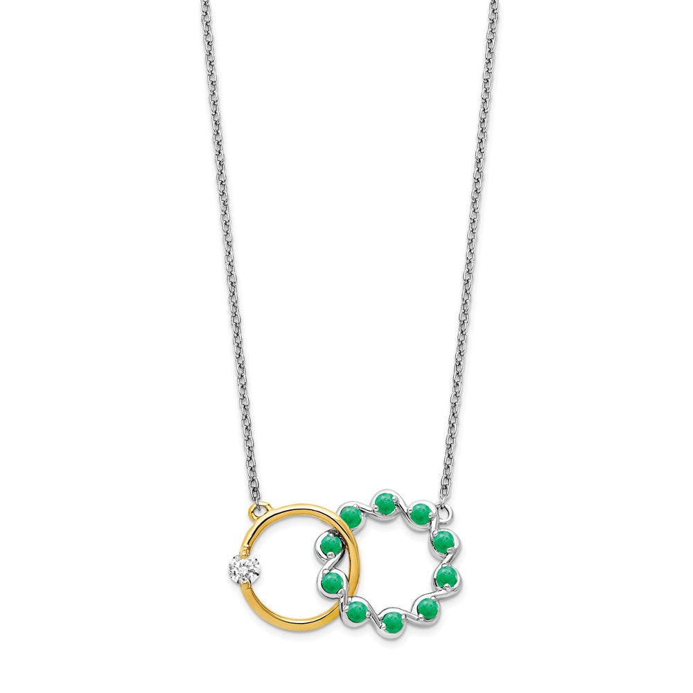 14k Two-tone 14.75 mm Emerald and Diamond in. Circles Necklace (1.9 grams)