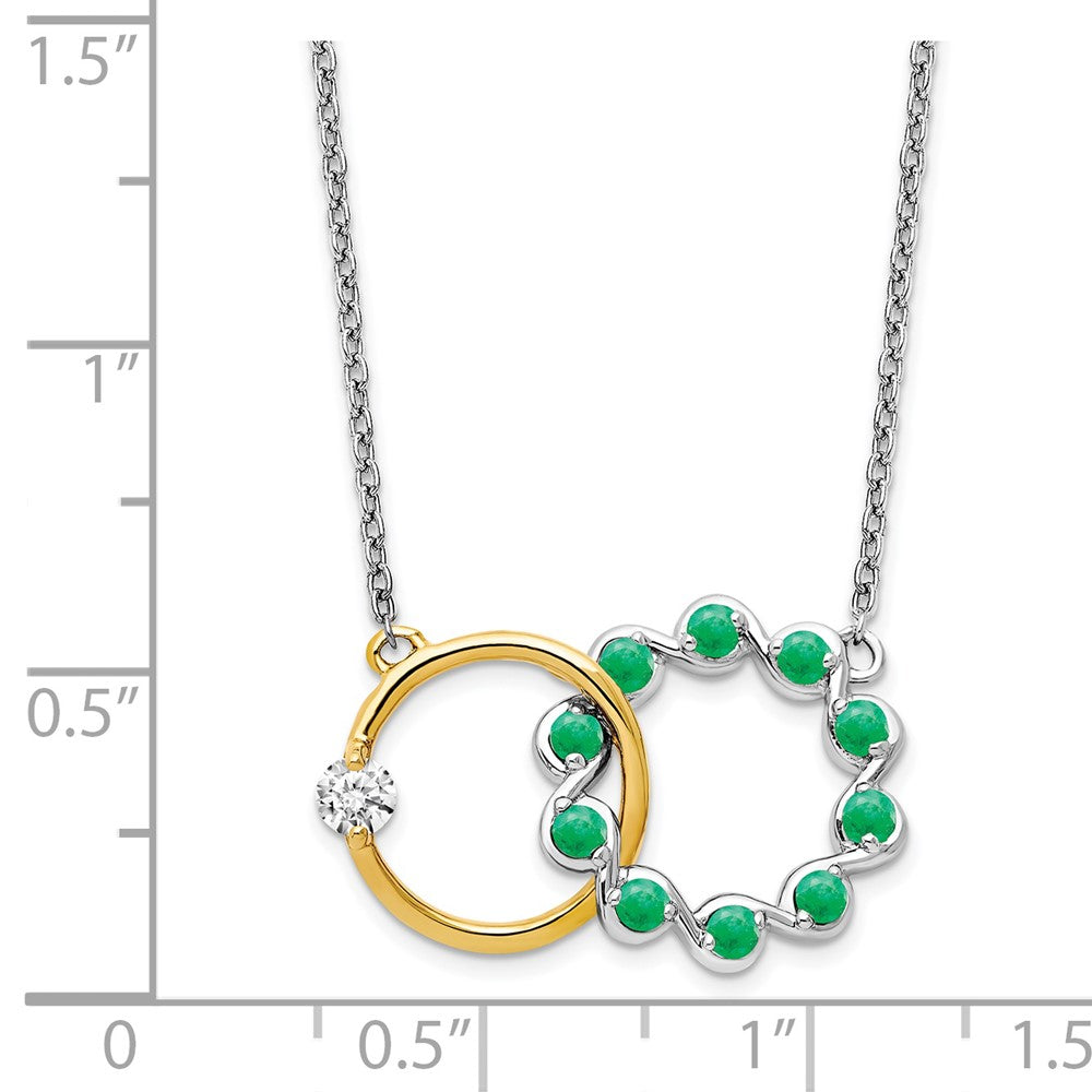 14k Two-tone 14.75 mm Emerald and Diamond in. Circles Necklace (1.9 grams)