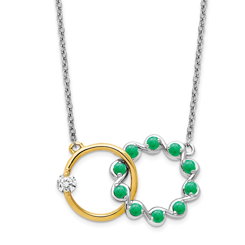 14k Two-tone 14.75 mm Emerald and Diamond in. Circles Necklace (1.9 grams)