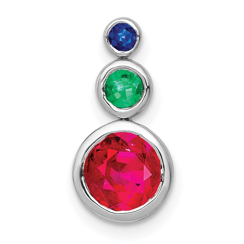 14k White Gold Ruby, Emerald and Sapphire Chain Slide (1.45 grams)