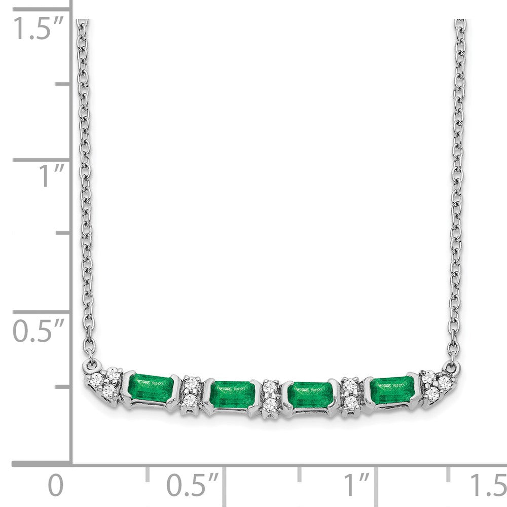 14k White Gold 3 mm Emerald and Diamond in. Bar Necklace (1.03 grams)