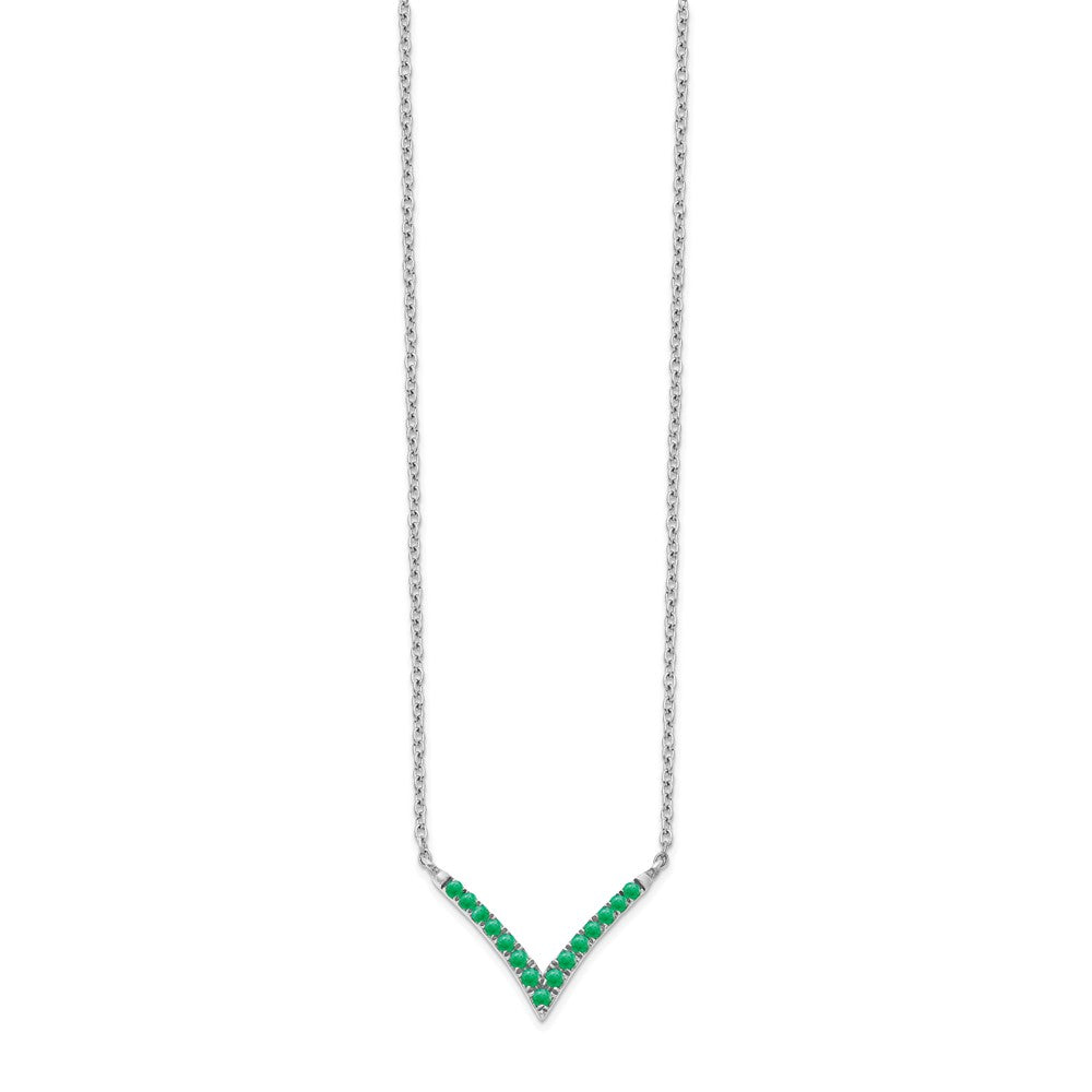 14k White Gold 4.2 mm Emerald in. V-Necklace (2.14 grams)