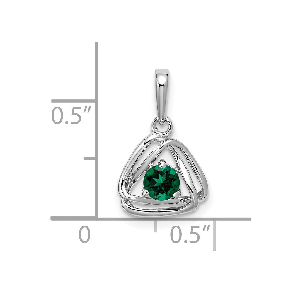 14k White Gold Created Emerald Triangle Pendant (0.95 grams)