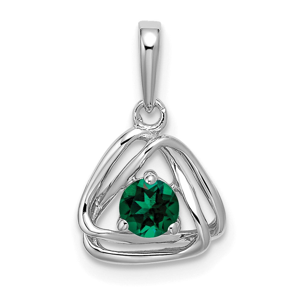 14k White Gold Created Emerald Triangle Pendant (0.95 grams)