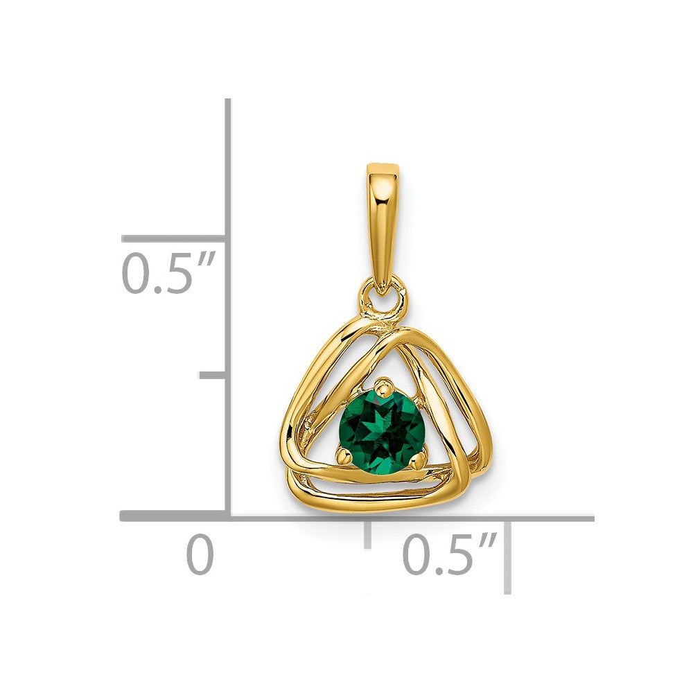 14k Created Emerald Triangle Pendant (0.95 grams)