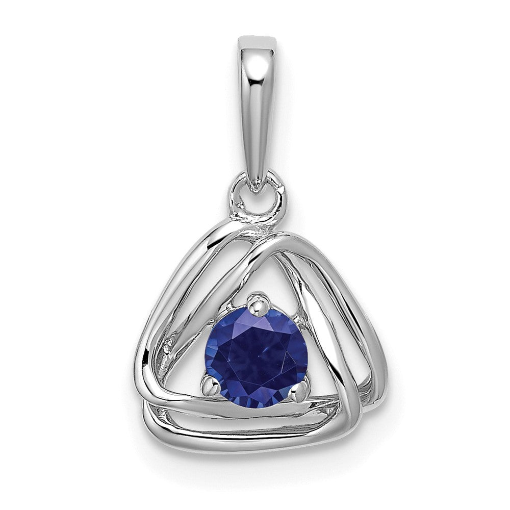 14k White Gold Created Sapphire Triangle Pendant (0.95 grams)